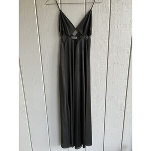 Cinandre Lingerie Vtg Long Nylon Slip Dress Nightgown Mesh Cutouts Black Size P